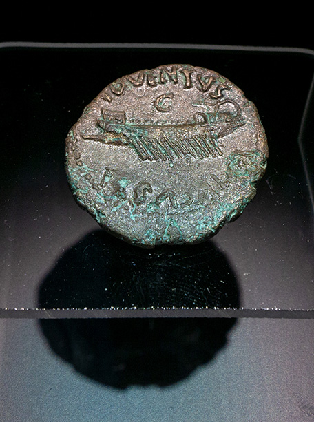 Bronzeprägung der Stadt Patras anlässlich eines Besuchs des Kaisers Nero im Jahr 66 n. Chr.