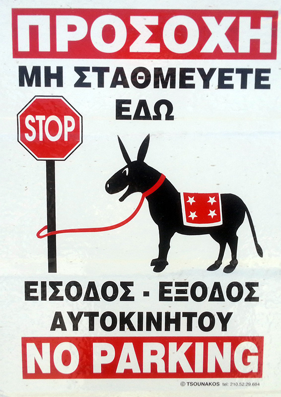 Parkverbot für Esel (hinter dem Steuer)
