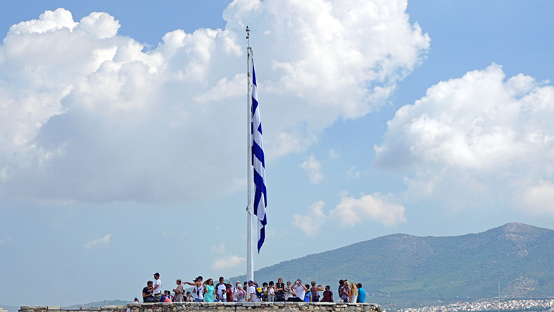 Die griechische Fahne auf der Akropolis (2015)