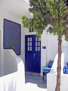 Erinerung an Santorin: Tür zu meinem Hotelzimmer