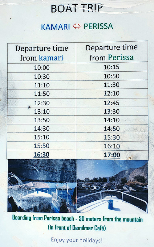 Timetable Water Taxi Kamari - Perissa