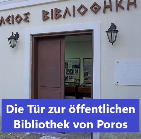 Tür zur öffentlichen Bibliothek von Poros