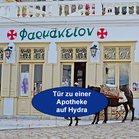 Tür zu einer Apotheke auf Hydra - Hellas Blog