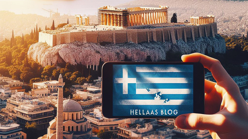 Von einer KI erstellt: Bild von Athen mit Logo des Hellas Blog