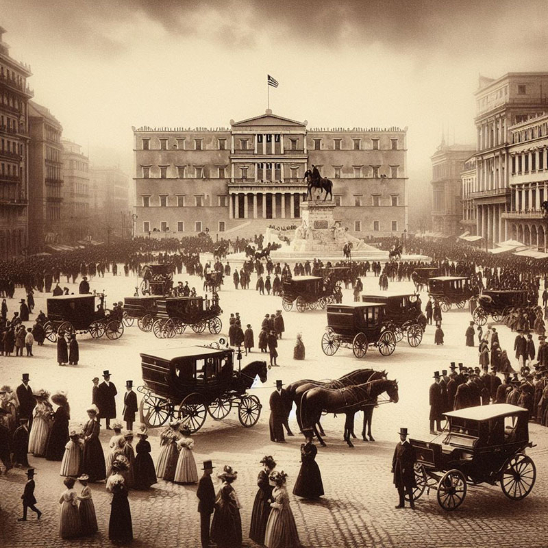 Von einer KI generiertes Bild des Syntagma Platzes im Jahr 1900