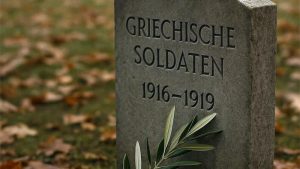 Grabstein für verstorbene griechische Soldaten