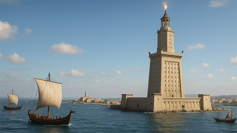 digitale Rekonstruktion des Leuchtturms von Alexandria zur Zeit der Antike