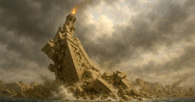 Zerstörung des Leuchtturms von Alexandria durch ein Erdbeben