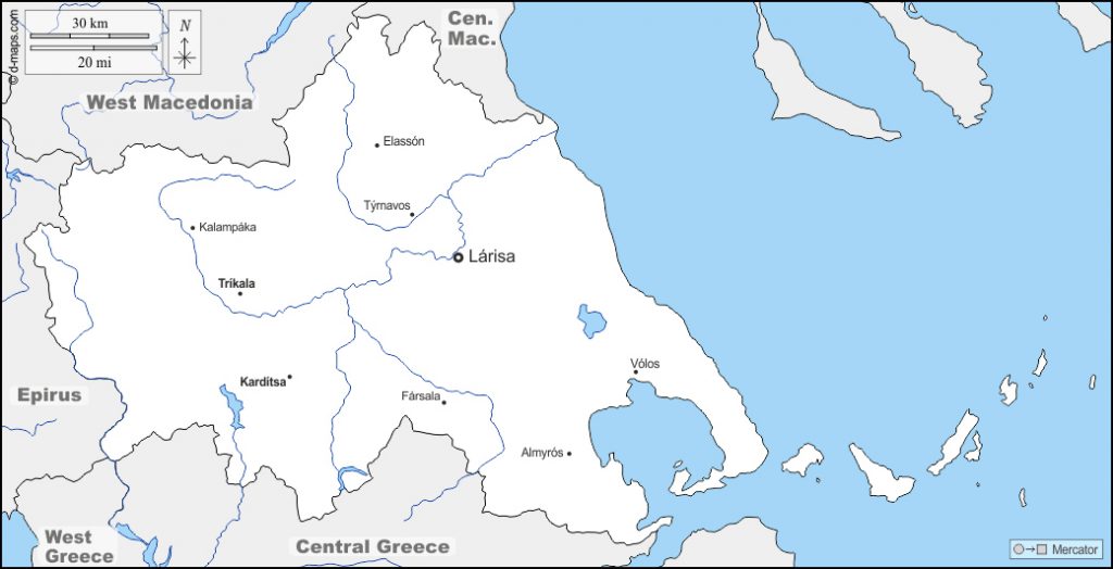 Karte der Region Thessalien Karte der Region Thessalien