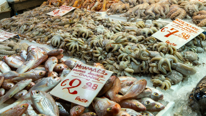 fangfrischer Fisch auf einem griechischen Fischmarkt