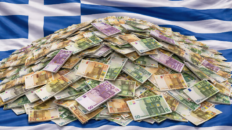 Geld auf griechischer Fahne (2025) Geld auf griechischer Fahne (2025)