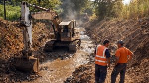 Erdarbeiten zum Hochwasserschutz