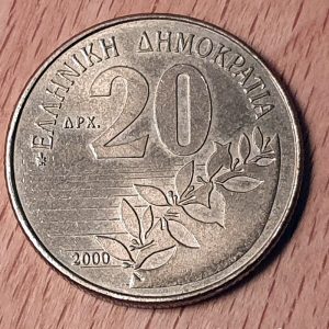 Vorderseite der 20 Drachmen Münze aus dem Jahr 2000
