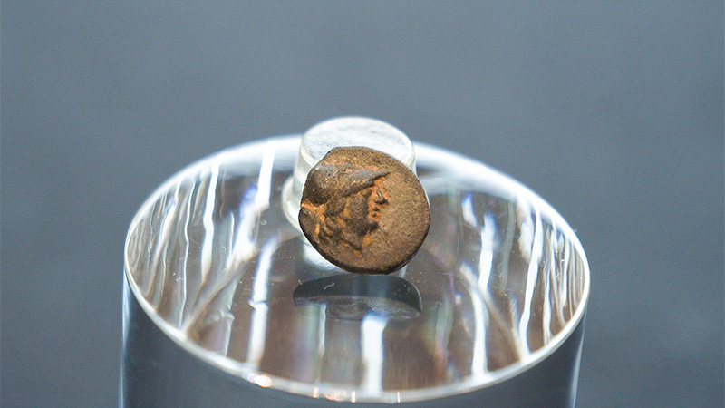 Präsentation der antiken griechischen Münze im PETRI Berlin.