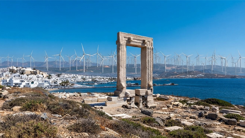 ein fiktiver Windpark auf Naxos (fiktives Beispielbild)